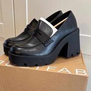 JustFab Black Chunky Heel Loafers